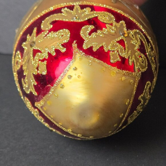 Frontgate Red Gold Glass Christmas Ornament 5" Jeweled Egg Pattern Holiday Decor - Picture 5 of 7